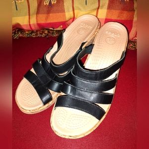 Crocs, Black Wedge Sandal, Open Back